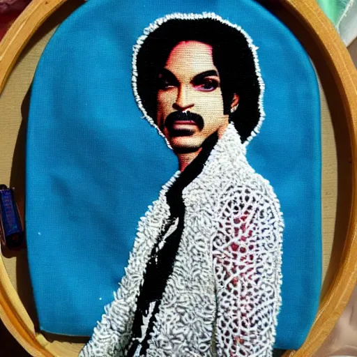 Prompt: an embroidery of Prince in the Maldives