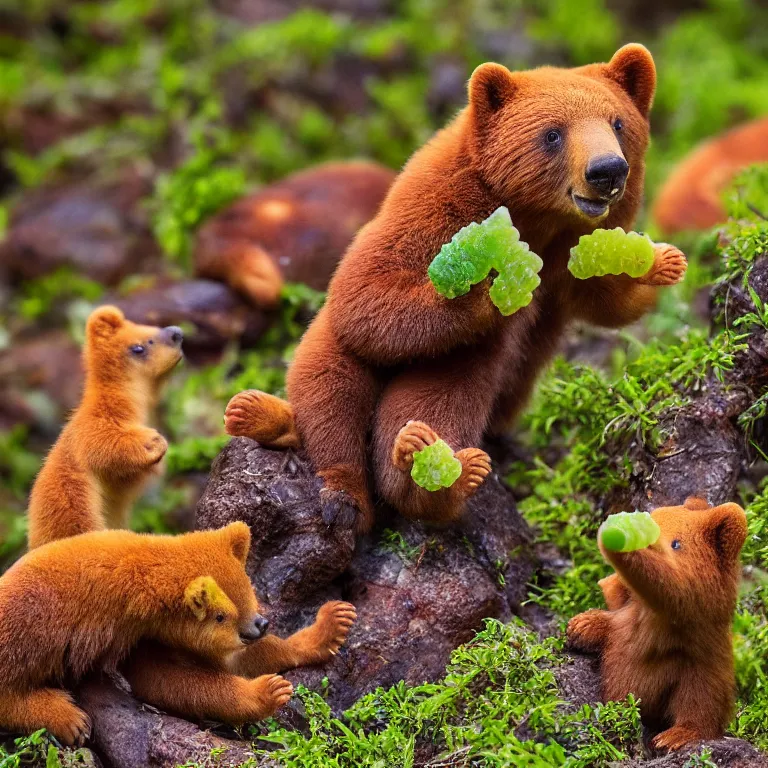 Prompt: national geographic photo of wild yummy gummy bears wildlife photograph 4 k