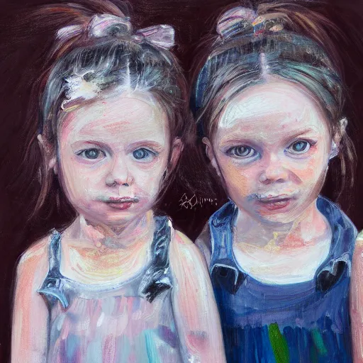 Prompt: a messy painting of twin sisters. Wendy and Susannah Melvin.Trending on ArtStation