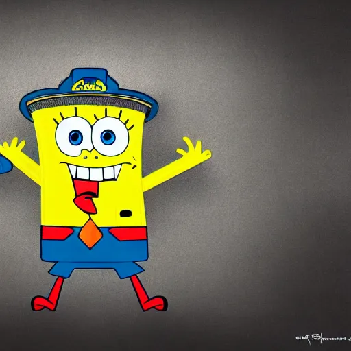 Image similar to portrait of spongebob as a firefighter, full body picture, wide angle view, cinematic, sci-fi, high definition details hyperrealistic, digital art, artstasion, deep depth of field