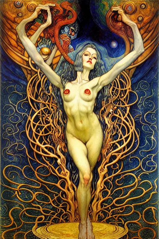 Image similar to Divine Chaos Engine by Karol Bak, Jean Delville, William Blake, Gustav Klimt, and Vincent Van Gogh, symbolist, visionary