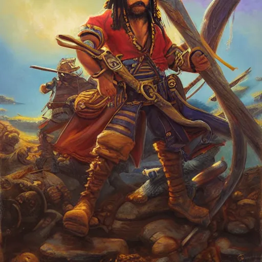 Image similar to pirates, oil painting by justin gerard, deviantart