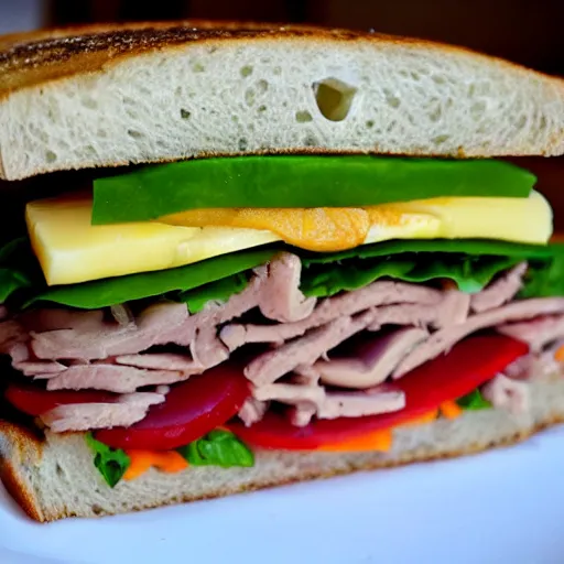 Image similar to the most delicious sandwich ever made, all the fixings, loaded