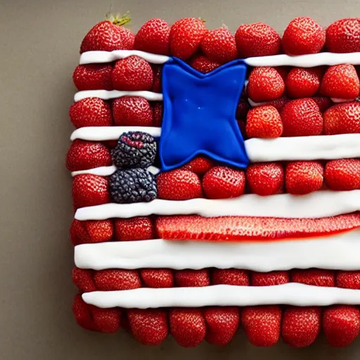 Image similar to an edible american flag made our of fruit, food photography