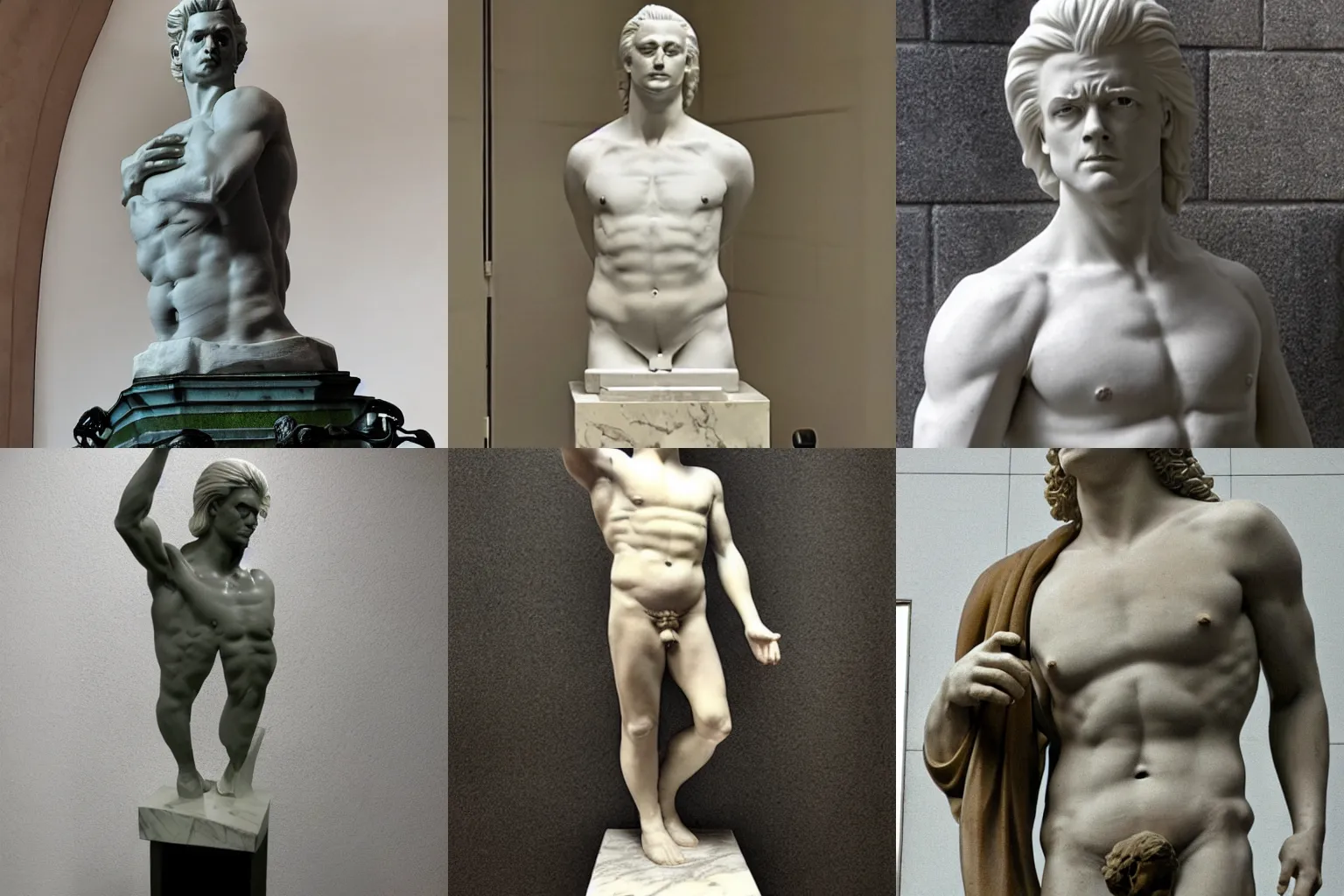 Prompt: Geert Wilders shirtless as a marble statue