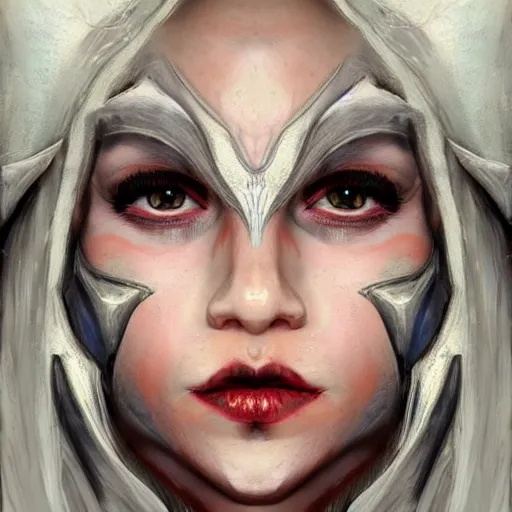 Prompt: centered detailed headshot fantasy portrait of secret elven queen with velcro clothing, art by Pearl Frush, featured on artstation, alena, hard light and hard shadows, Veduta painting, dslr, hyperreal