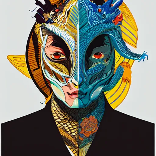 Image similar to Tristan Eaton, victo ngai, artgerm, symmetrical dragon portrait