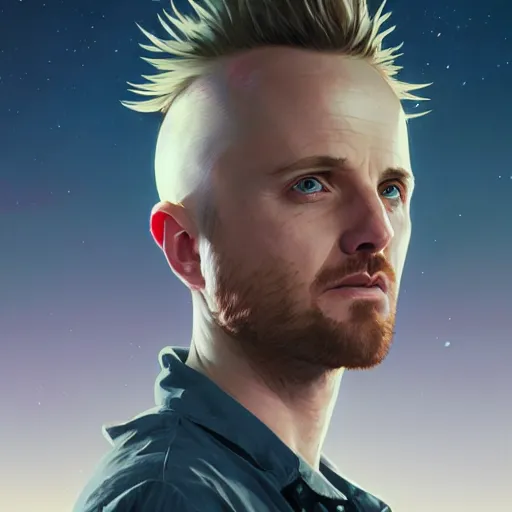 Image similar to highly detailed portrait of jesse pinkman, unreal engine, fantasy art by greg rutkowski, loish, rhads, ferdinand knab, makoto shinkai and lois van baarle, ilya kuvshinov, rossdraws, tom bagshaw, global illumination, radiant light, detailed and intricate environment