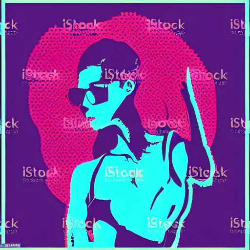 Prompt: a woman with a tatoo of semi colon on her face, in retro colors, synthwave style, 2 d digital vector art