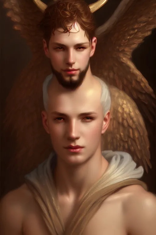 Prompt: a portrait of the male angel Azazel, illustration, soft lighting, soft details, iridescent lights, painting oil on canvas by Edmund Blair Leighton and Charlie Bowater octane render trending on artstation d&d characters, 4k, 8k, HD