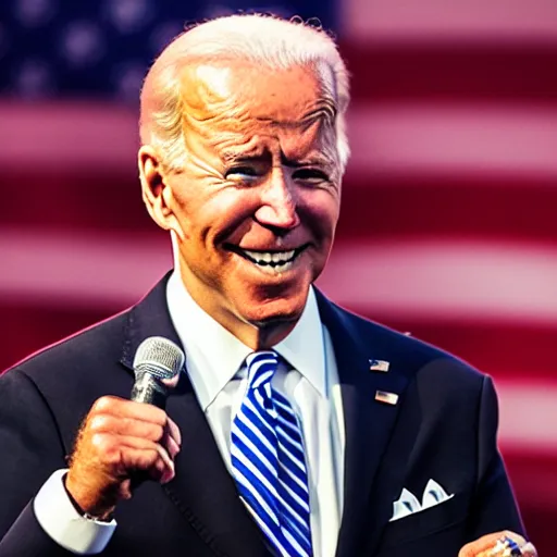 Image similar to joe biden as a gangster rap artist with face tattoos and diamond teeth