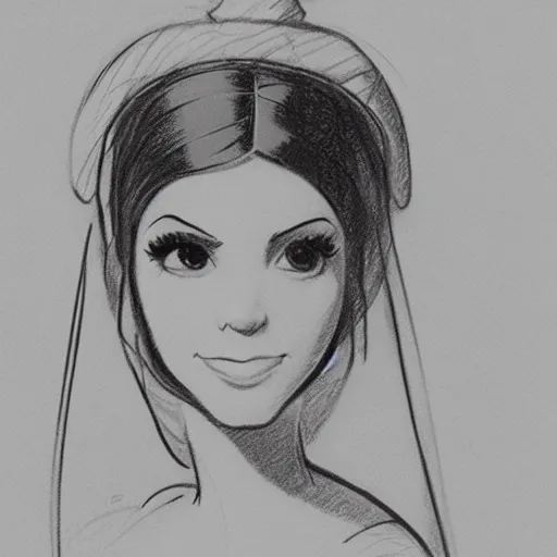 Image similar to milt kahl pencil sketch of victoria justice as princess leia