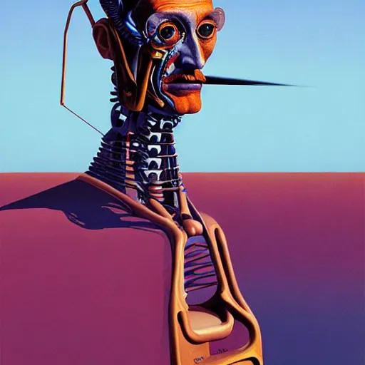 Image similar to Salvador dali portrait half face robot,highly detailed, very coherent, painted by Francis Bacon and Edward Hopper, Wayne Barlowe, painted by James Gilleard, surrealism, airbrush, art by JamesJean