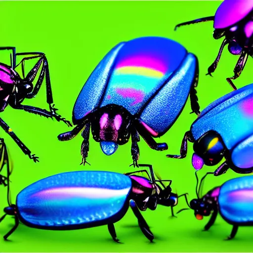 Prompt: insects made of iridescent water macro sharp focus, vector graphics