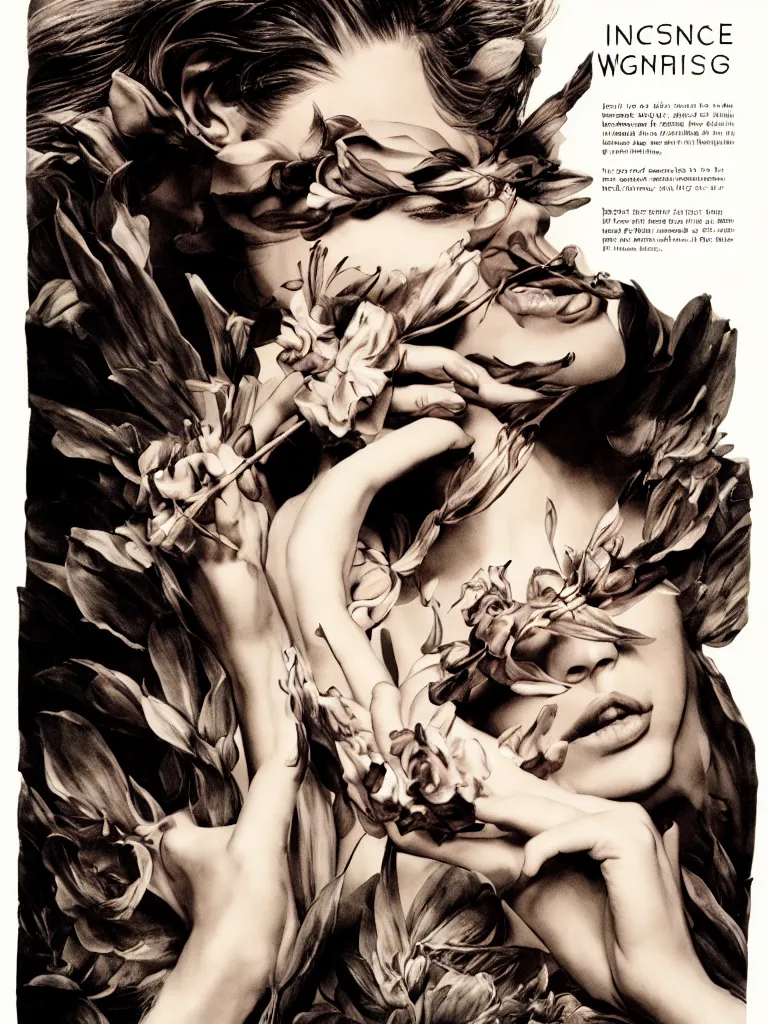 Image similar to fragrance advertising campaign by bernie wrightson, initricate