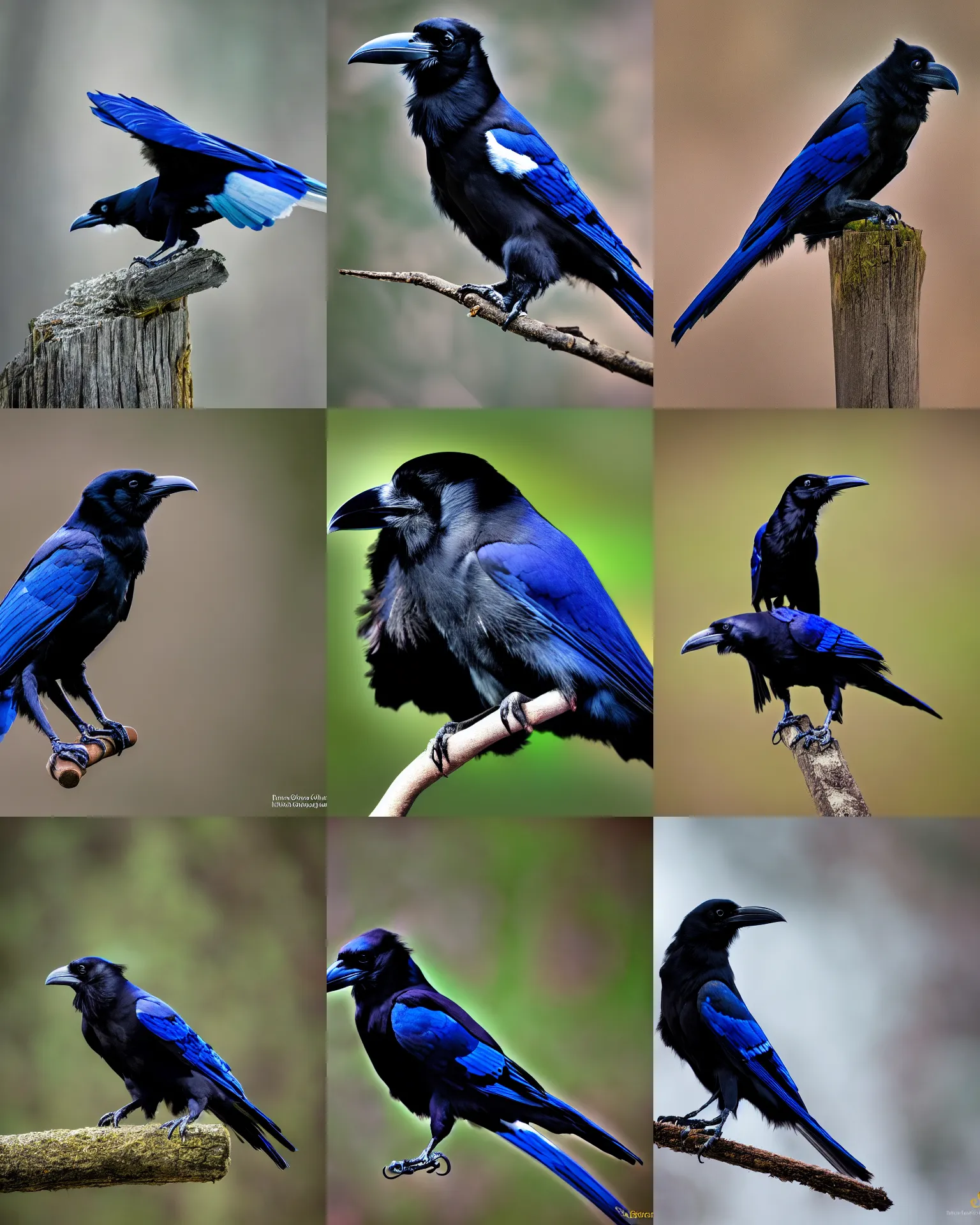 Prompt: nature photography of a raven crossed with a bluejay, national geographic, award winning, hd, hq,