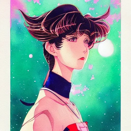 Prompt: the sailor jupiter. beautiful, realistic painting by kuvshinov and bilibin. synthwave watercolor, thick linings, manga, soviet realism