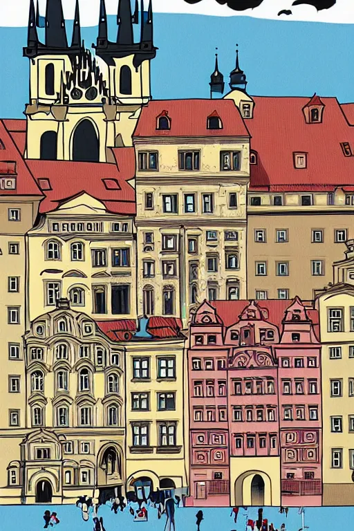 Image similar to prague, illustration, in the style of katinka reinke