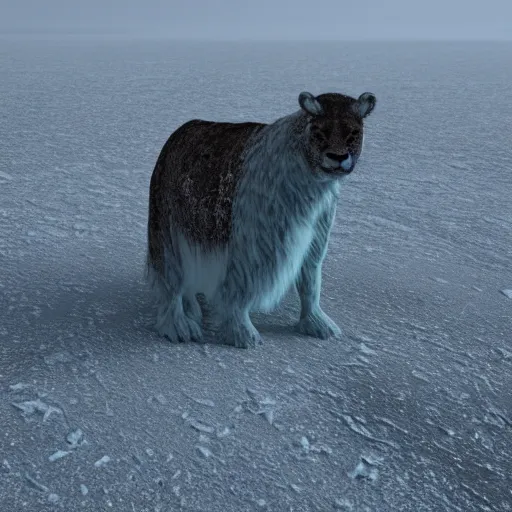 Prompt: A creature occluded by a slightly transparent frosted icesheet