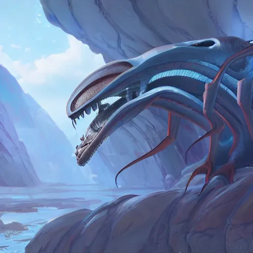 Prompt: concept art painting of alien creatures, detailed, cel shaded, in the style of makoto shinkai and moebius and james gurney