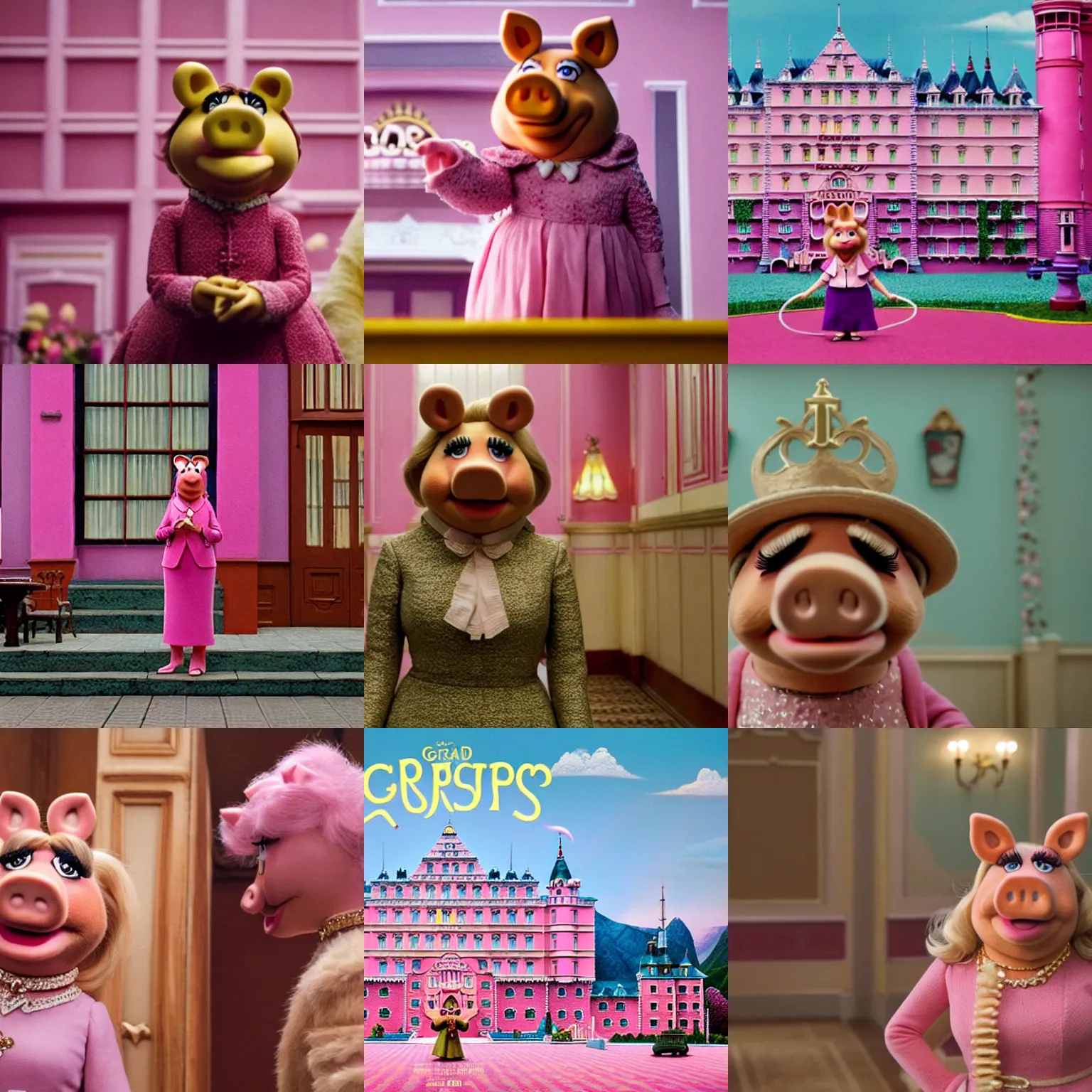Prompt: a film still of miss piggy in the grand budapest hotel by wes anderson ( 2 0 1 4 )