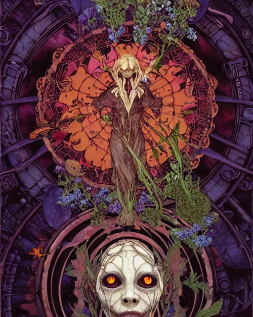Prompt: the platonic ideal of flowers, rotting, insects and praying of cletus kasady carnage davinci dementor chtulu mandala ponyo dinotopia bioshock the witcher, d & d, fantasy, ego death, decay, dmt, psilocybin, concept art by randy vargas and greg rutkowski and ruan jia and alphonse mucha