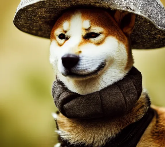 Prompt: a portrait of shiba inu with a mushroom cap growing on its head by luis royo. intricate. lifelike. soft light. sony a 7 r iv 5 5 mm. cinematic post - processing