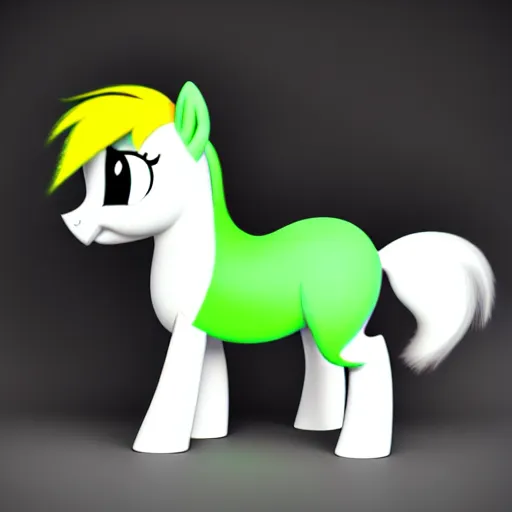 Prompt: white colored stoner pony from my little pony, marijuana themed, weed cutie mark, art, volumetric smoke, colorful, 3 d, render, wearing a black hoodie, soft lighting, green mane