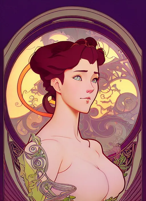 Image similar to art nouveau portrait of cat, natural lighting, path traced, highly detailed, high quality, cartoon, digital painting, by don bluth and ross tran and studio ghibli and alphonse mucha