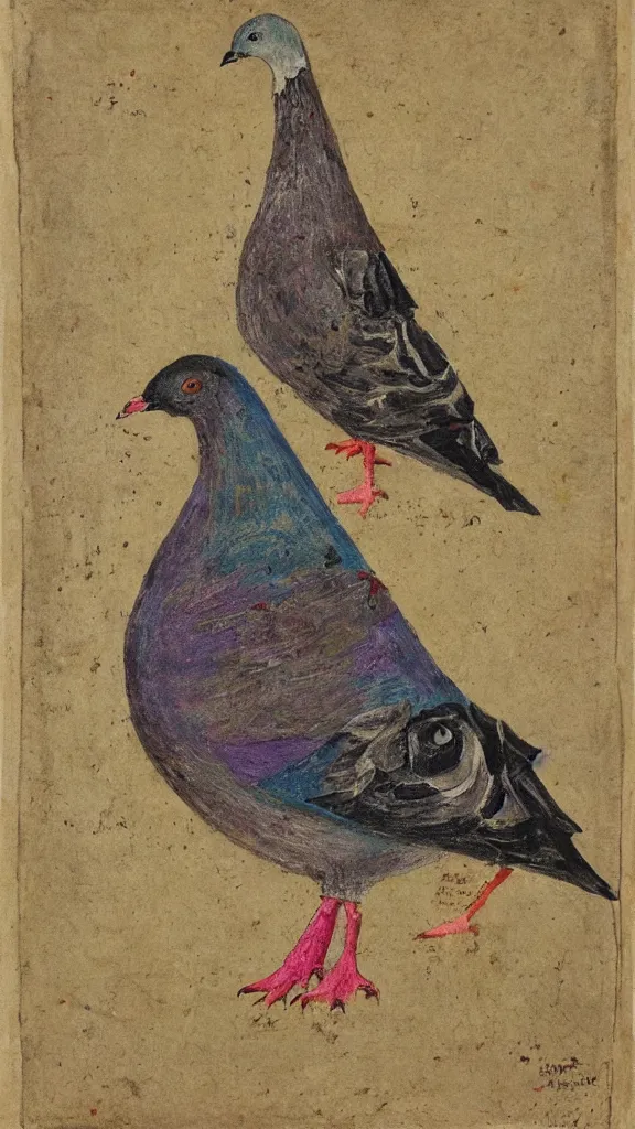 Image similar to outsider art painting of a pigeon, 1 8 5 5