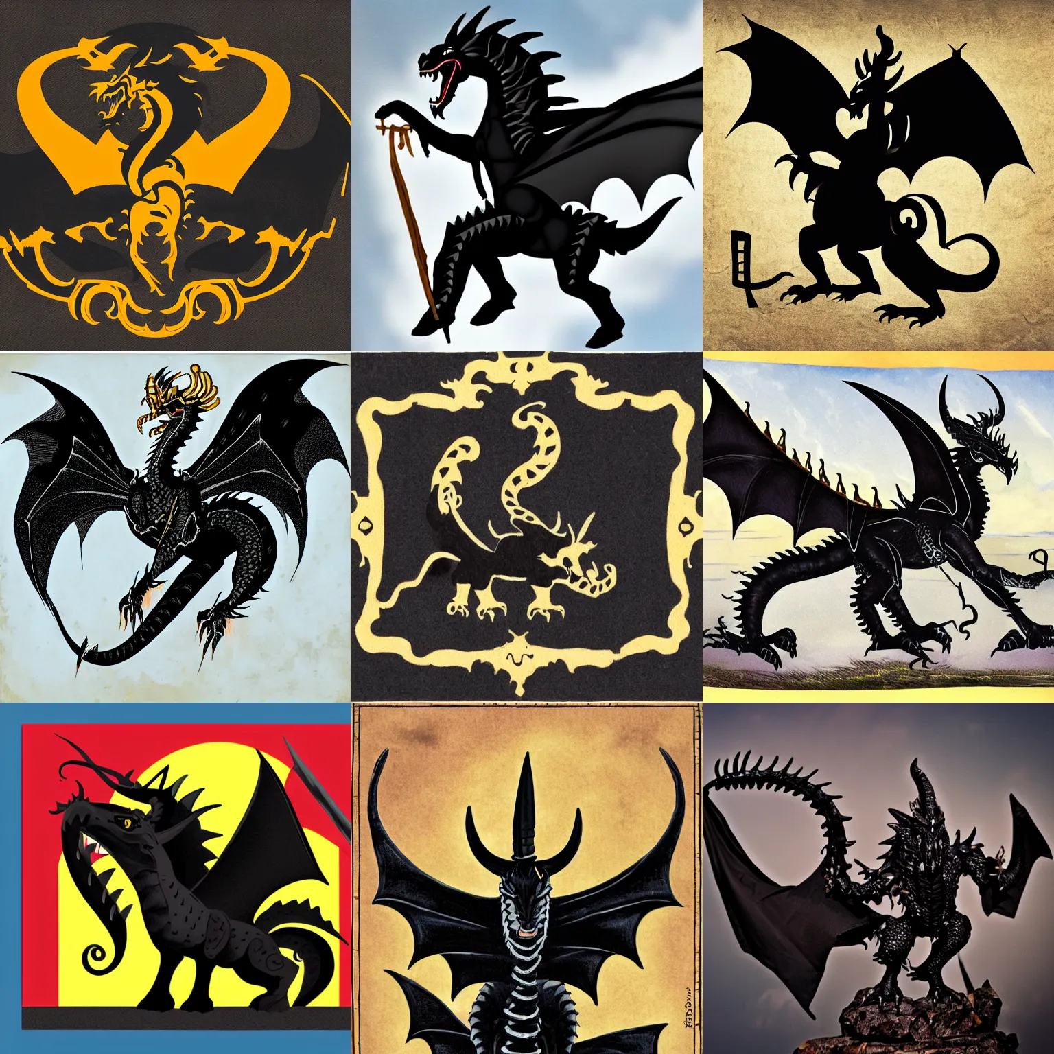 Image similar to a black western dragon with four horns waving a Haskell flag