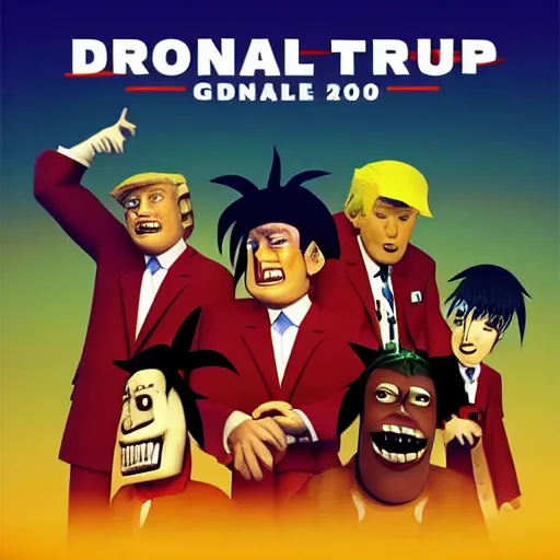 Prompt: Donald Trump on the cover of Gorillaz - Demon Days