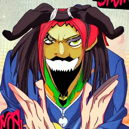 Image similar to anime villain portrayed by snoop dog