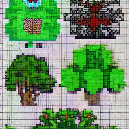 Prompt: Pixel Art Spritesheet of various flora and fauna