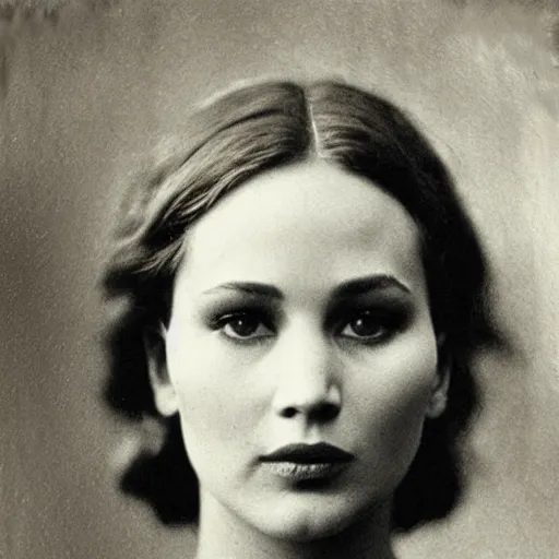 Image similar to victorian photograph of grace jennifer lawrence, angelina jolie, 1 8 9 0 s photography, 1 9 0 0, realistic face, symmetrical face, studio photograph, grainy, edwardian, old photo