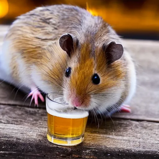 Image similar to a hamster drinking a beer