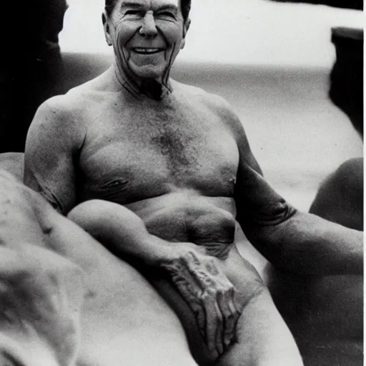 Image similar to ronald reagan wearing a bikini, nuclear explosion