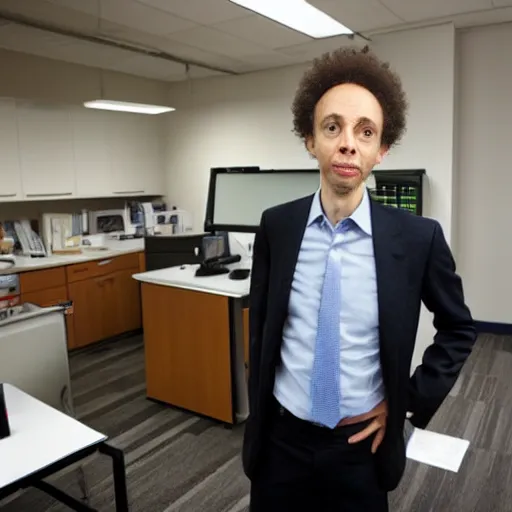 Image similar to malcolm gladwell in an office break room