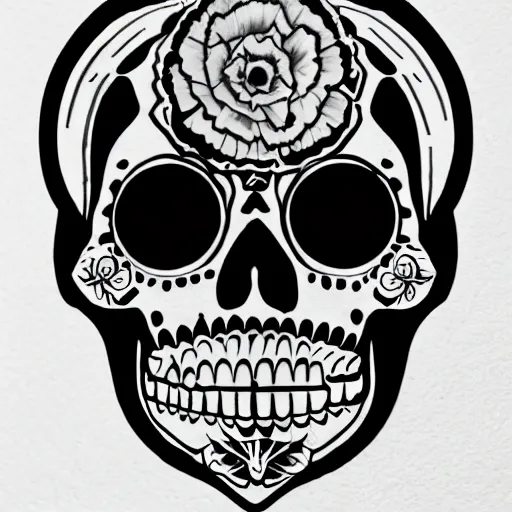 Prompt: a small vector tattoo design. h. r. giger sugar skull.