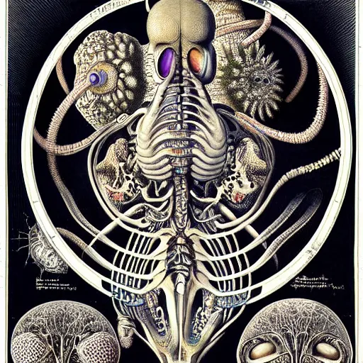 Image similar to alien anatomy by ernst haeckel, masterpiece, vivid, very detailed