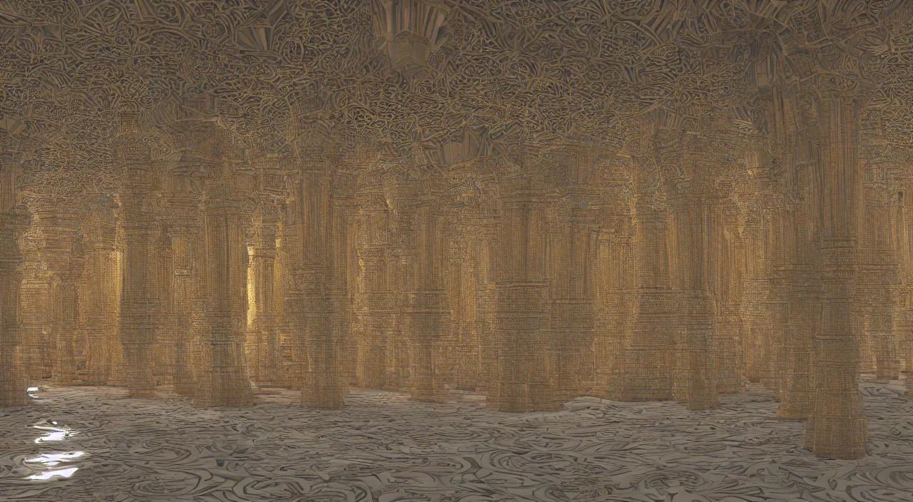 Image similar to 3d Fractal hindu temple mosque interior, dmt, shiny