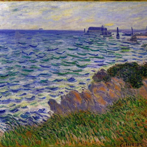 Prompt: Finistère coast by Claude Monet