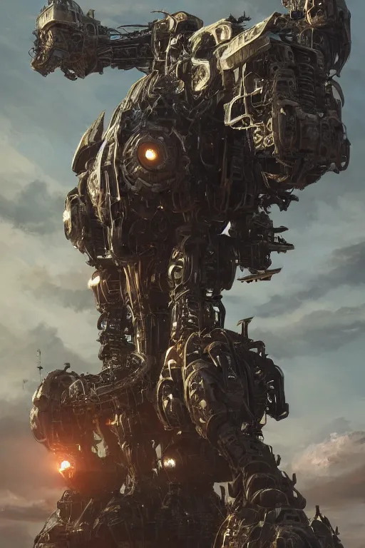 Image similar to a beautiful portrait of a giant mechanical beast by Greg Rutkowski, Sung Choi, Mitchell Mohrhauser, Maciej Kuciara, Johnson Ting, Maxim Verehin, Peter Konig, final fantasy, Marco lense , 8k photorealistic, cinematic lighting, HD, high details, atmospheric , trending on artstation