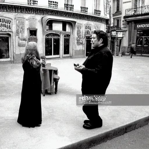 Prompt: disney's quasimodo standing on a set in paris talking to a director. 1 9 9 5 tv capture.