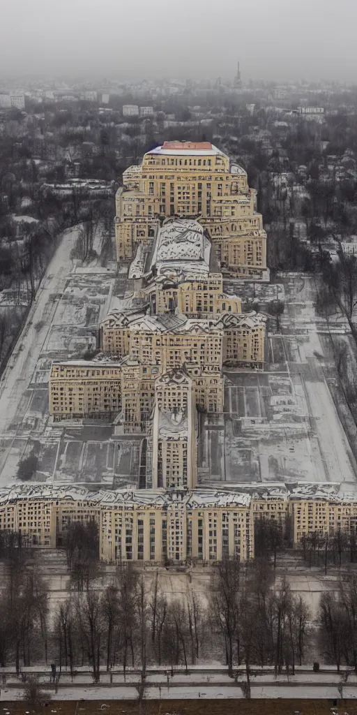 Prompt: The palace of Russian cosmos cultists, monumental soviet building, stalinist ampir architecture breaking through the clouds, warm, 40-s style, breathtaking, down to up view, painting