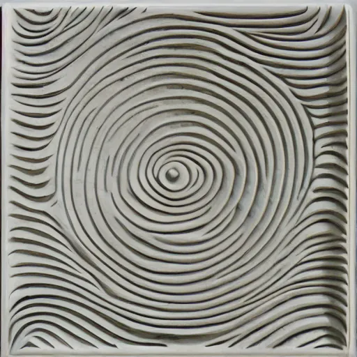 Image similar to serpentine twisty maze, thin lines, fractal, carved soapstone relief paneling white and pale blue