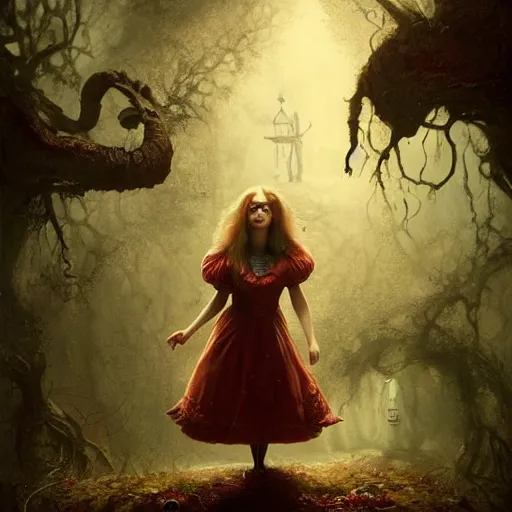 Image similar to alice in wonderland, high detail, dramatic light, digital art, painted by seb mckinnon and greg rutkowski, trending on artstation