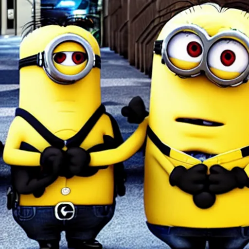 Prompt: minions being arrested by police