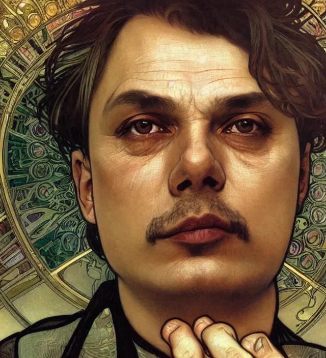 Prompt: detailed closeup portrait of viktor orban by alphonse mucha, ayami kojima, yoshitaka amano