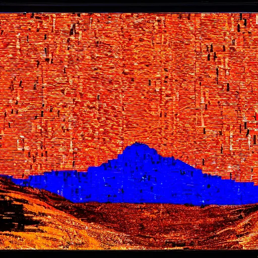 Prompt: a mountain made out of computer screens that display bitcoin logos, cinematic, post apocalyptic landscape, harsh contrast lighting, in the style of photorealism, made by richard estes robert cottingham gerhard richter robert longo ellen altfest